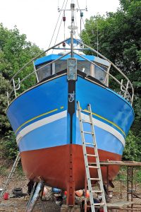 Adela’s bow now carries the TJN logo. Note the flared bow that many UK skippers would like to see on new builds in Britain.