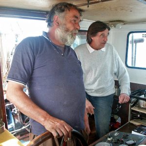 Skipper Mick Faulkner (right) stood as a candidate for the Referendum Party, with Grimmy acting as his press secretary.