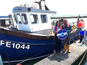  Tommy Russell, chairman of Poole and District Fishermen’s Association, with Emma Rance of Dorset Wildlife Trust, after completing the Seafish RFS process.
