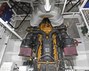 Caterpillar C32 ACERT main engine and Reintjes 7.4769:1 reduction gearbox.