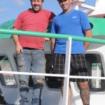 Skipper Scott Govier (left) with mate/crewman Scott Brehaut, after the maiden trip on Joyful Spirit last month.