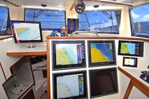 High-tech seabed mapping and plotting systems feature prominently in the well-equipped wheelhouse.