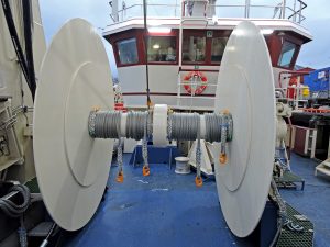 Two sets of trawls can be worked off each of the 2 x 12.5t split net drums.