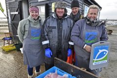 The team, from left to right – Fiona Sparks (sales operative), Johnny French (fisherman/supplier/filleter), Tim Cook (fisherman/supplier/filleter/tea-maker), Fran French (sales operative and everything else).