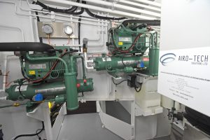 The machinery for Westro’s evaporator fan-based fishroom refrigeration system, installed by Airo-Tech Solutions Ltd of Fraserburgh, is housed in a dedicated walk-in room on the main deck…