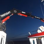 Westro’s ‘colour-co-ordinated’ Thistle Marine MKB7 short-post crane is centrally mounted atop the trawl gantry.