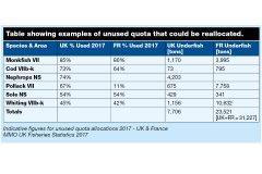 Table showing examples of unused quota that could be reallocated.