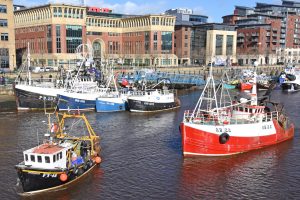 Trawlers from North Shields moor up on Newcastle quayside at midday on Friday 15 March in support of FFL’s event to highlight the ‘death sentence’ represented by the current Brexit betrayal.