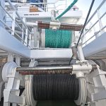 The 70t lifeline winch is mounted on the forecastle deck above the 95t split trawl winch.