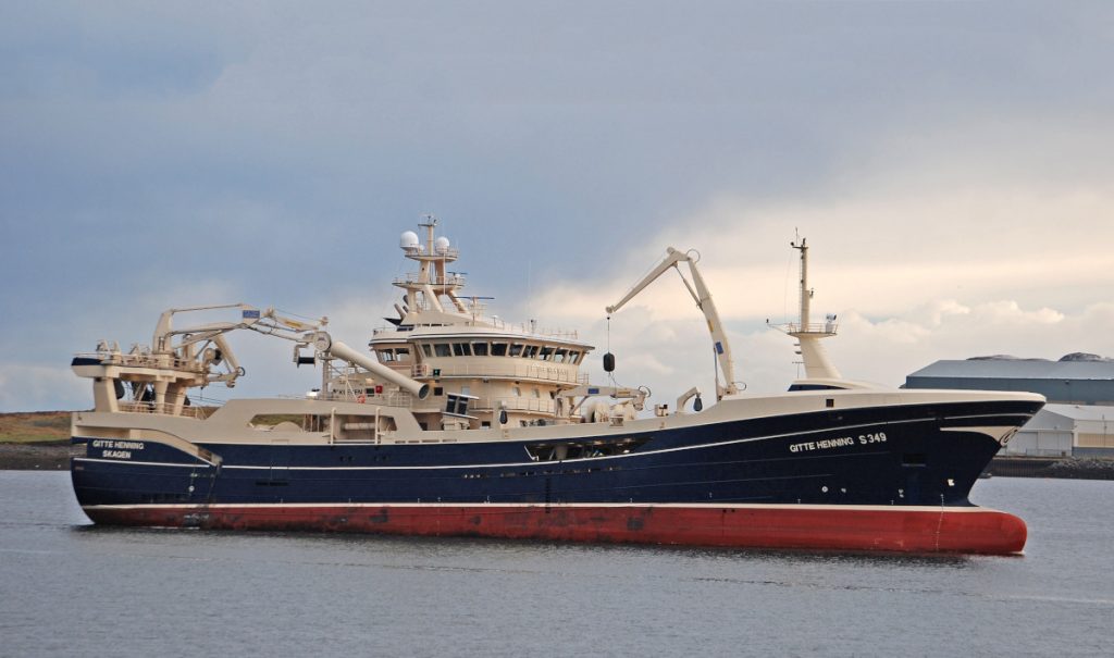 The Danish pelagic vessel Gitte Henning arriving at Stornoway to shelter from severe storms. (Alex Bruce)