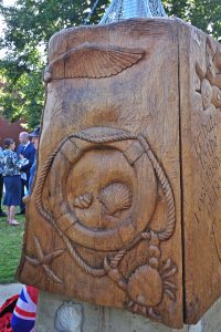 One of the five oak panels that form the memorial, varnished and ready to face the elements.