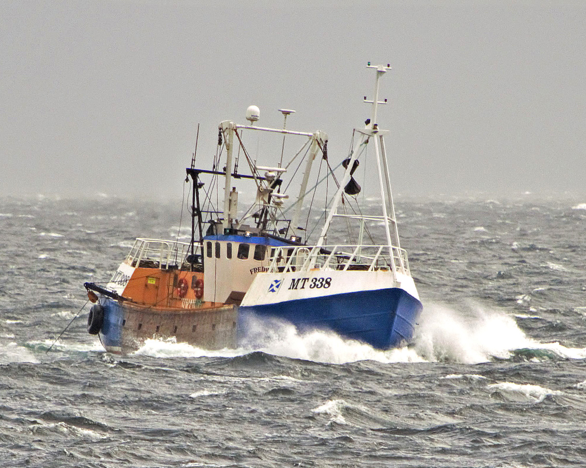 The Kirkcudbright scalloper Fredwood towing in the Minch in fresh weather. (Declan Horan)