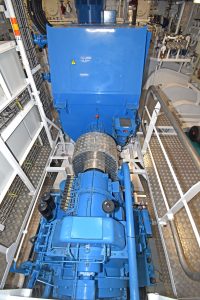 … and Brunvoll Volda 7.28:1 reduction gearbox and Nidec Leroy-Somer 2700ekW shaft generator.
