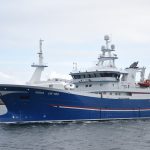 Adenia returning to Lerwick after completing fishing trials.