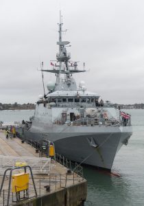 HMS Medway about to leave her berth at HMNB Portsmouth.