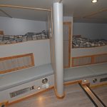 Eight bunks are arranged in the modern accommodation cabin…