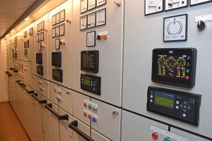 Analogue and digital display panels are fitted on the distribution cabinets serving each genset.