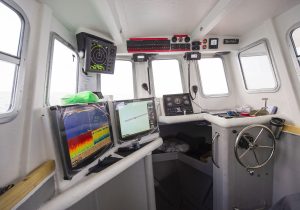 The wheelhouse is well laid out, with new communications, navigation and plotting equipment and excellent all-round visibility.