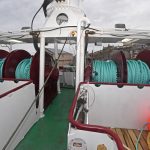 … and two sets of split sweepline winches aft on the shelterdeck.