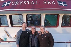 Crystal Sea skippers David and Alec Stevens with their father David Stevens.