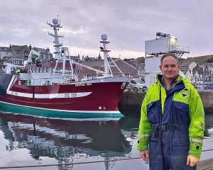 Skipper David Stevens with the new Crystal Sea, ahead of the delivery trip from Macduff to Newlyn.