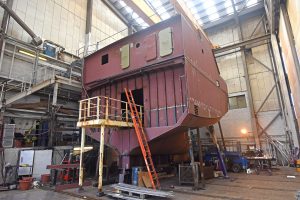 A lifetime’s ambition starts to become a reality as Crystal Sea takes shape in Macduff Shipyards’ fabrication hall seven months ago.