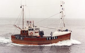 Now a shelterdecked advanced netter working from Newlyn, this is the Britannia V just days after reaching its original home port of Mevagissey, after its completion at Nobles of Girvan in 1986.