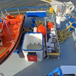 A Palfinger rescue boat and 6m folding gangway supplied by MMG Welding of Killybegs are secured on the shelterdeck abaft the wheelhouse.