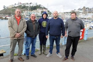 The Torquay fishermen: left to right – Trevor Parnell, Clive Baker, James Corbett, Darren Corbett and Matthew Ould.
