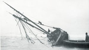The Trio of Guernsey ashore on the Norfolk coast in the 1890s, although judging by the crabber in attendance, fishermen got to her before any beach company. Either way, she survived to sail another day. She was wrecked in 1939.