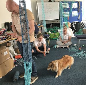 Learning how to make nets in an informal class setting at the Lyme Bay Fishing College.