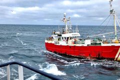 The German-registered netter Pesorsa Dos running up Alison Kay’s port side streaming a buoyed rope, in an attempt to foul the trawler’s propeller…