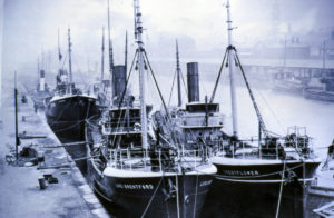 Waveflower’s success encouraged her owners to build Lord Brentford and Crestflower, pictured here alongside each other in Queen’s Dock in Hull, which was filled in during the 1930s.