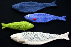 Knitted herring join gansey display in Fife