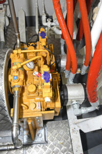 A Dongi clutched PTO, mounted at the fore end of the main engine, provides a net-retrieve system.