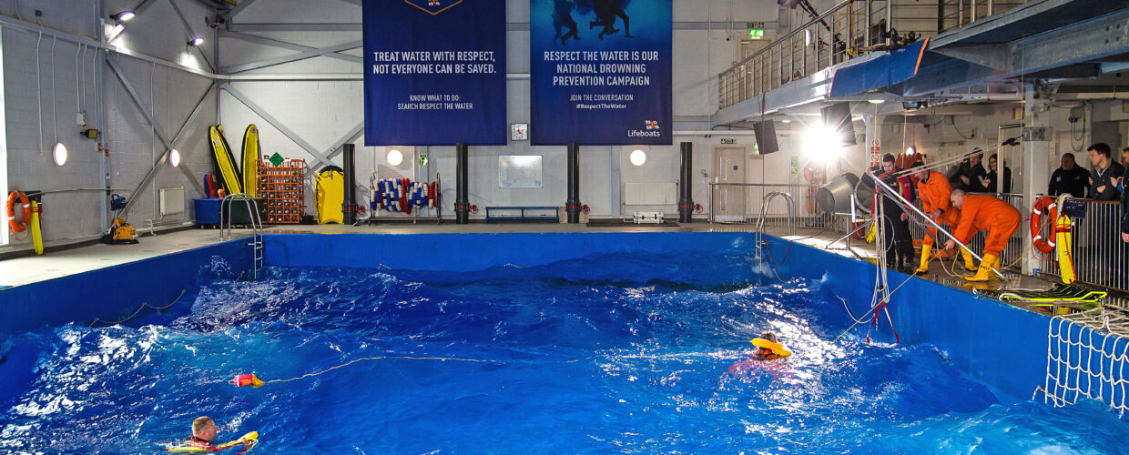 Fishermen Take RNLI Cold Water Safety Course in Specialist Survival Pool