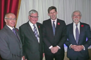 Fergus Ewing (second left) was the guest of honour at the SFF annual dinner. Also speaking were, left to right, president Ian Gatt, Lord Duncan, and chief executive Bertie Armstrong.