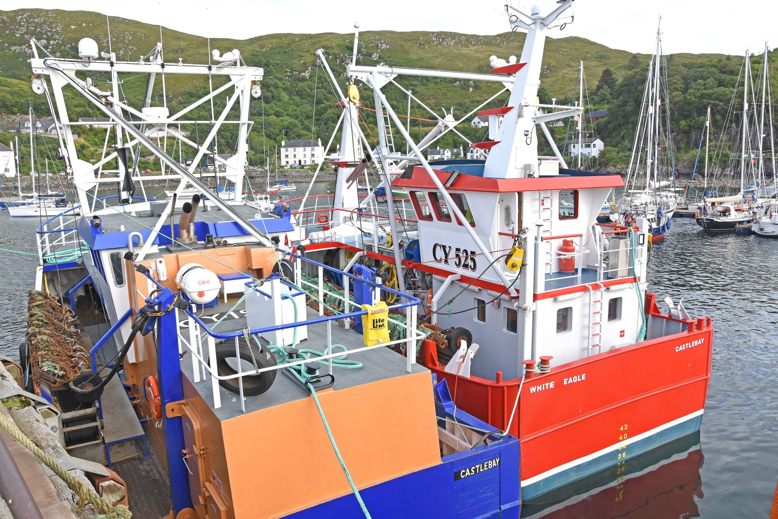 White Eagle berthed outside Silver Fern at Mallaig – the two new scallopers represent a major boost for the Western Isles.